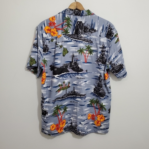 Vintage Kalaheo Made in Hawaii Pearl Harbor Print Button Down Shirt - Picture 2 of 3